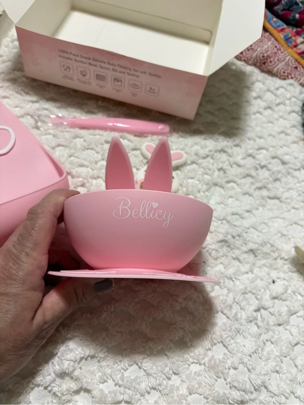 Pink Silicone Baby Feeding Set with Teether